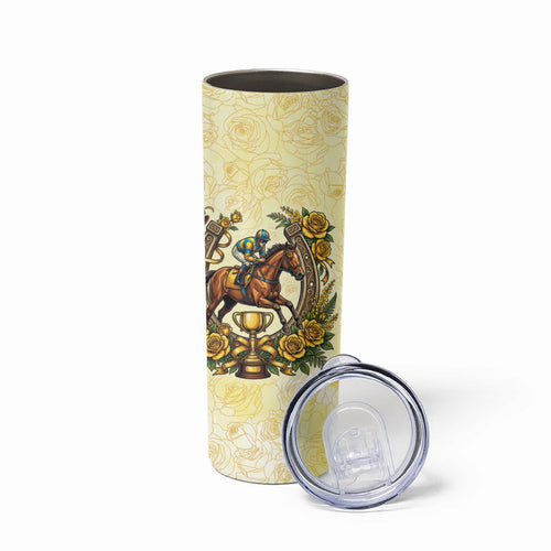 Melbourne Horse Race Skinny Tumbler Aussie Floral Horseshoe Yellow Rose