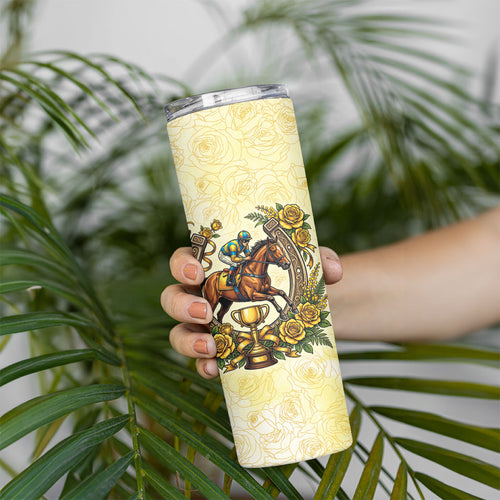 Melbourne Horse Race Skinny Tumbler Aussie Floral Horseshoe Yellow Rose