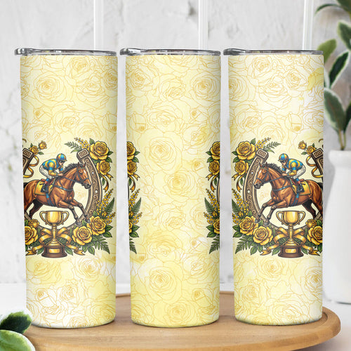 Melbourne Horse Race Skinny Tumbler Aussie Floral Horseshoe Yellow Rose