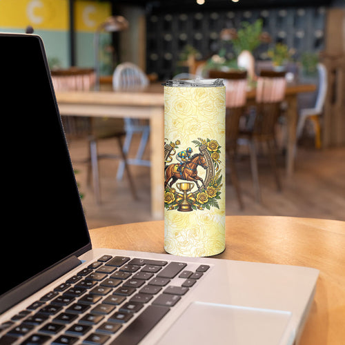 Melbourne Horse Race Skinny Tumbler Aussie Floral Horseshoe Yellow Rose