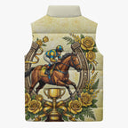 Melbourne Horse Race Sleeveless Puffer Jacket Aussie Floral Horseshoe Yellow Rose