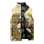 Melbourne Horse Race Sleeveless Puffer Jacket Aussie Floral Horseshoe Yellow Rose