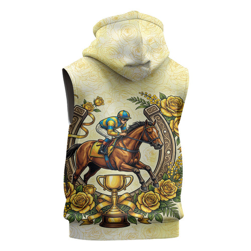 Melbourne Horse Race Sleeveless Zip Hoodie Aussie Floral Horseshoe Yellow Rose
