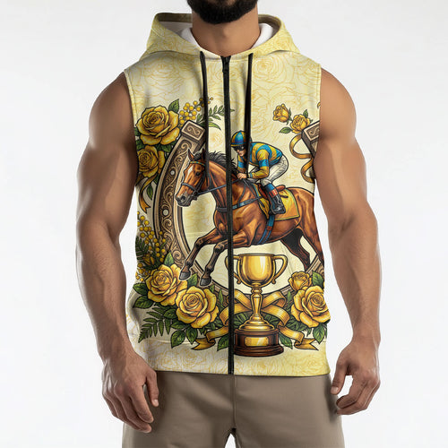 Melbourne Horse Race Sleeveless Zip Hoodie Aussie Floral Horseshoe Yellow Rose