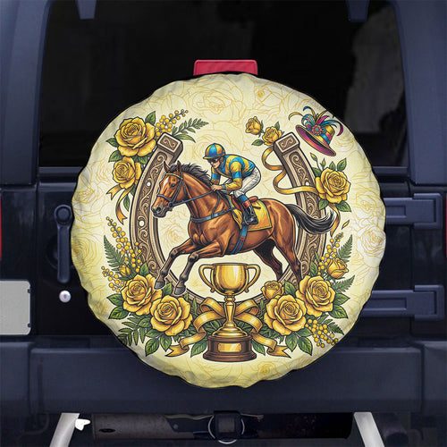 Melbourne Horse Race Spare Tire Cover Aussie Floral Horseshoe Yellow Rose