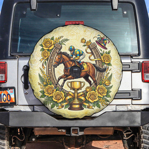 Melbourne Horse Race Spare Tire Cover Aussie Floral Horseshoe Yellow Rose
