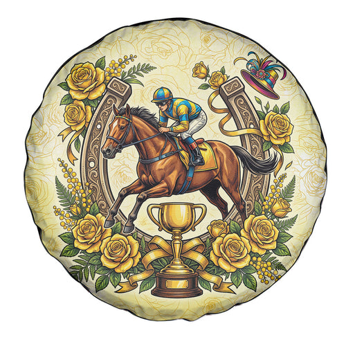 Melbourne Horse Race Spare Tire Cover Aussie Floral Horseshoe Yellow Rose
