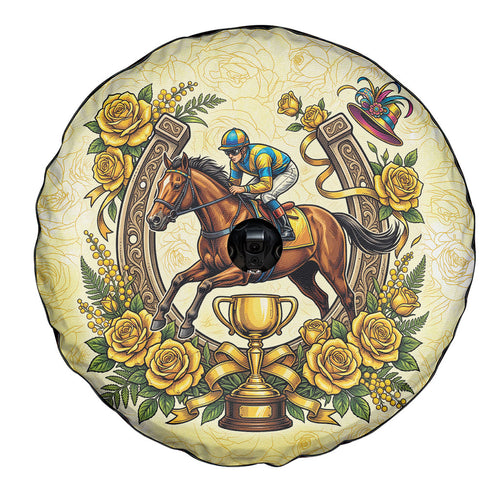 Melbourne Horse Race Spare Tire Cover Aussie Floral Horseshoe Yellow Rose