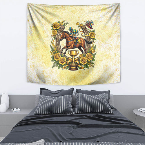 Melbourne Horse Race Tapestry Aussie Floral Horseshoe Yellow Rose