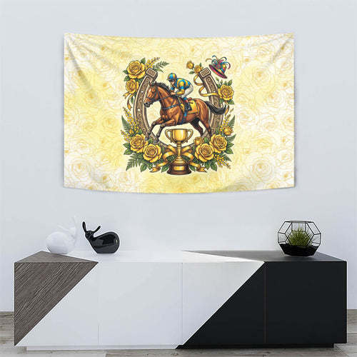 Melbourne Horse Race Tapestry Aussie Floral Horseshoe Yellow Rose
