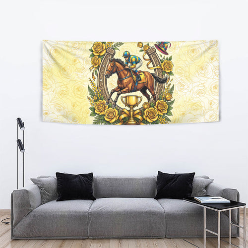 Melbourne Horse Race Tapestry Aussie Floral Horseshoe Yellow Rose