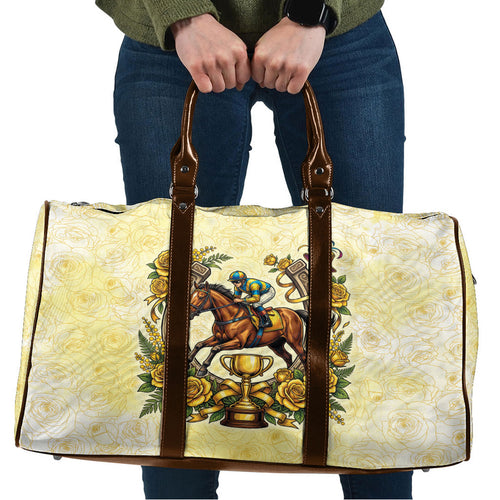 Melbourne Horse Race Travel Bag Aussie Floral Horseshoe Yellow Rose