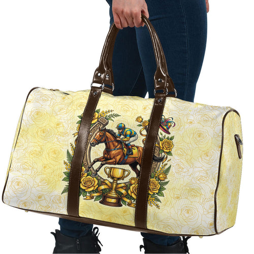 Melbourne Horse Race Travel Bag Aussie Floral Horseshoe Yellow Rose
