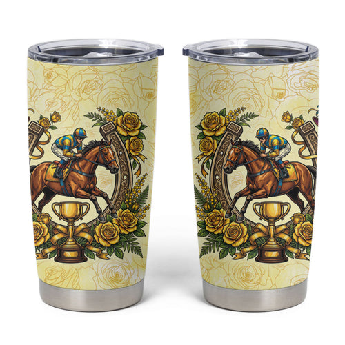 Melbourne Horse Race Tumbler Cup Aussie Floral Horseshoe Yellow Rose
