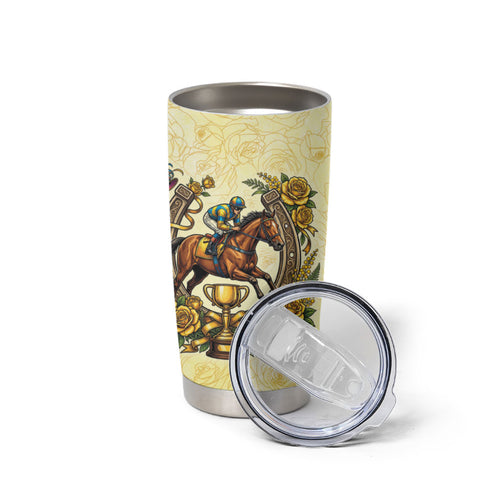 Melbourne Horse Race Tumbler Cup Aussie Floral Horseshoe Yellow Rose