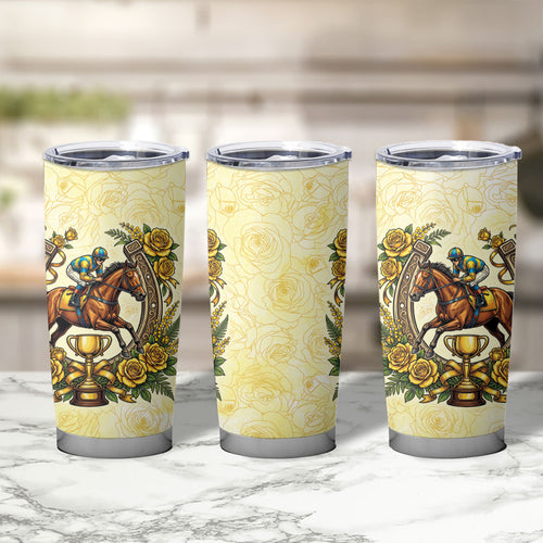Melbourne Horse Race Tumbler Cup Aussie Floral Horseshoe Yellow Rose