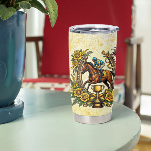 Melbourne Horse Race Tumbler Cup Aussie Floral Horseshoe Yellow Rose
