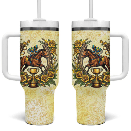 Melbourne Horse Race Tumbler With Handle Aussie Floral Horseshoe Yellow Rose
