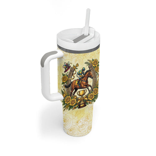 Melbourne Horse Race Tumbler With Handle Aussie Floral Horseshoe Yellow Rose