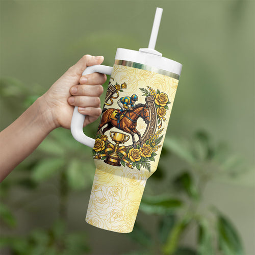 Melbourne Horse Race Tumbler With Handle Aussie Floral Horseshoe Yellow Rose