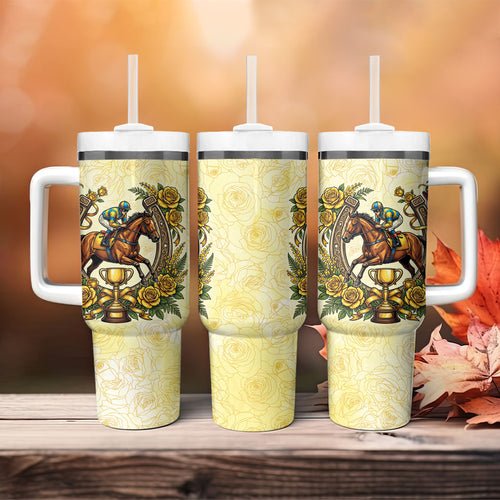 Melbourne Horse Race Tumbler With Handle Aussie Floral Horseshoe Yellow Rose