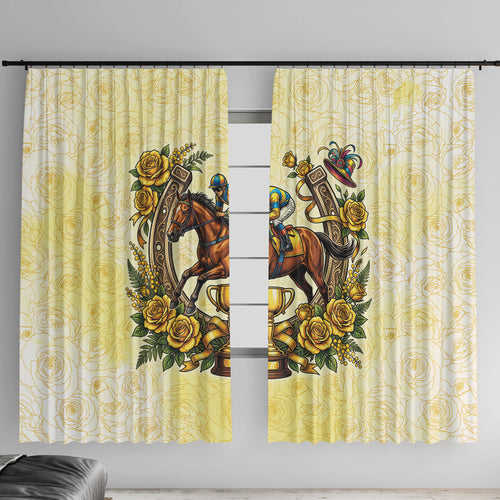 Melbourne Horse Race Window Curtain Aussie Floral Horseshoe Yellow Rose