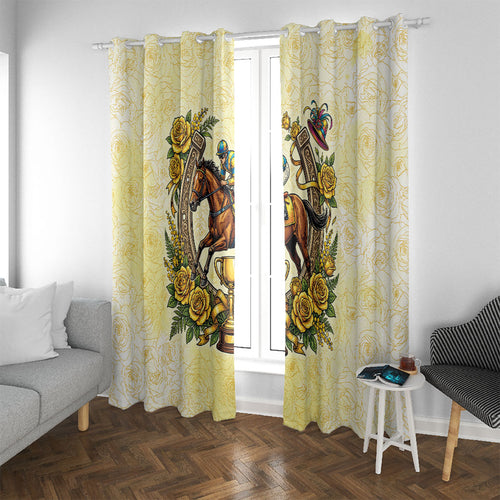 Melbourne Horse Race Window Curtain Aussie Floral Horseshoe Yellow Rose