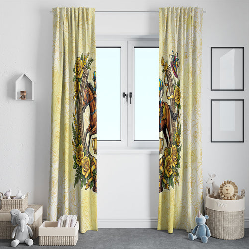 Melbourne Horse Race Window Curtain Aussie Floral Horseshoe Yellow Rose