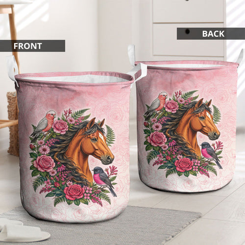 Melbourne Horse Pink Rose Wreath Laundry Basket Aussie Galah Cockatoo and Pink Robin