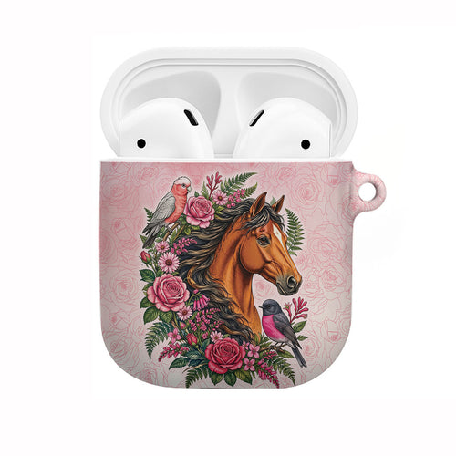 Melbourne Horse Pink Rose Wreath AirPods Case Aussie Galah Cockatoo and Pink Robin