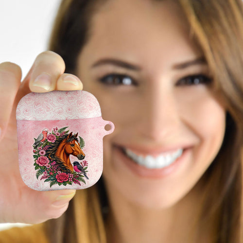 Melbourne Horse Pink Rose Wreath AirPods Case Aussie Galah Cockatoo and Pink Robin