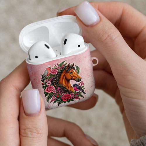 Melbourne Horse Pink Rose Wreath AirPods Case Aussie Galah Cockatoo and Pink Robin