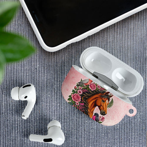 Melbourne Horse Pink Rose Wreath AirPods Case Aussie Galah Cockatoo and Pink Robin