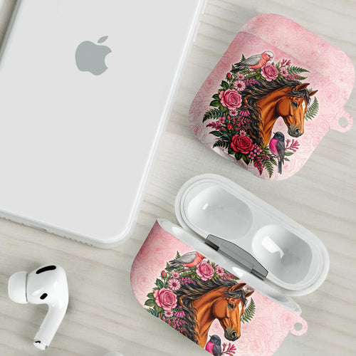Melbourne Horse Pink Rose Wreath AirPods Case Aussie Galah Cockatoo and Pink Robin