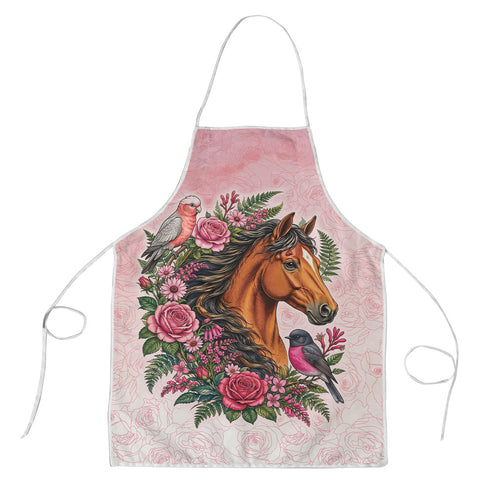 Melbourne Horse Pink Rose Wreath Apron Aussie Galah Cockatoo and Pink Robin