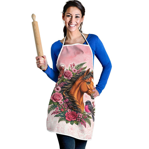 Melbourne Horse Pink Rose Wreath Apron Aussie Galah Cockatoo and Pink Robin