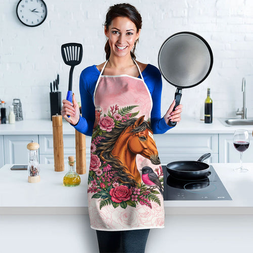Melbourne Horse Pink Rose Wreath Apron Aussie Galah Cockatoo and Pink Robin