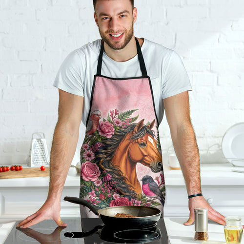 Melbourne Horse Pink Rose Wreath Apron Aussie Galah Cockatoo and Pink Robin