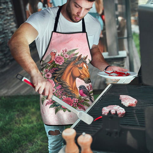 Melbourne Horse Pink Rose Wreath Apron Aussie Galah Cockatoo and Pink Robin