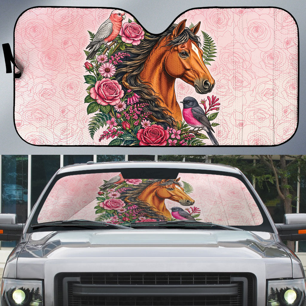 Melbourne Horse Pink Rose Wreath Auto Sun Shade Aussie Galah Cockatoo and Pink Robin