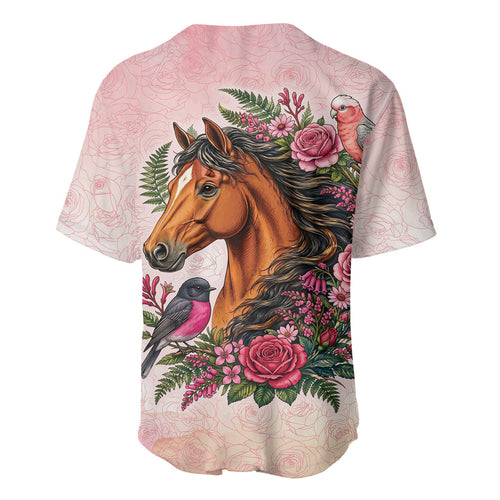 Melbourne Horse Pink Rose Wreath Baseball Jersey Aussie Galah Cockatoo and Pink Robin