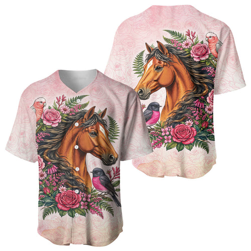 Melbourne Horse Pink Rose Wreath Baseball Jersey Aussie Galah Cockatoo and Pink Robin