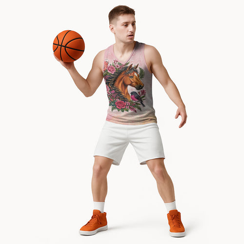 Melbourne Horse Pink Rose Wreath Basketball Jersey Aussie Galah Cockatoo and Pink Robin