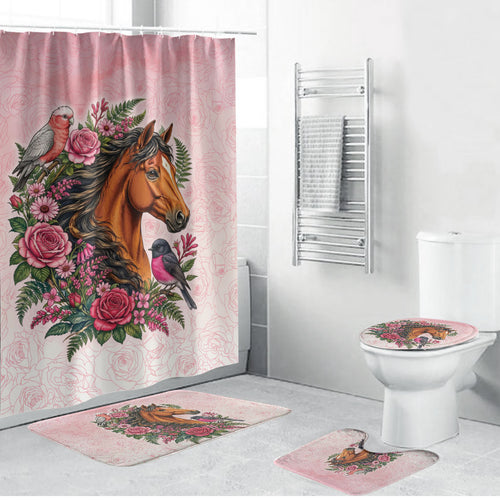 Melbourne Horse Pink Rose Wreath Bathroom Set Aussie Galah Cockatoo and Pink Robin