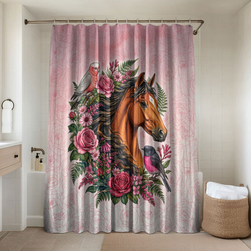 Melbourne Horse Pink Rose Wreath Bathroom Set Aussie Galah Cockatoo and Pink Robin