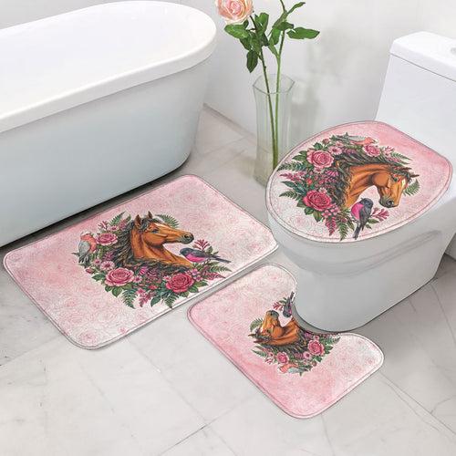 Melbourne Horse Pink Rose Wreath Bathroom Set Aussie Galah Cockatoo and Pink Robin