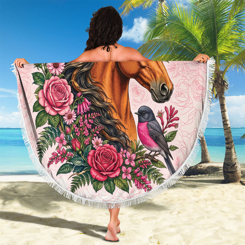 Melbourne Horse Pink Rose Wreath Beach Blanket Aussie Galah Cockatoo and Pink Robin