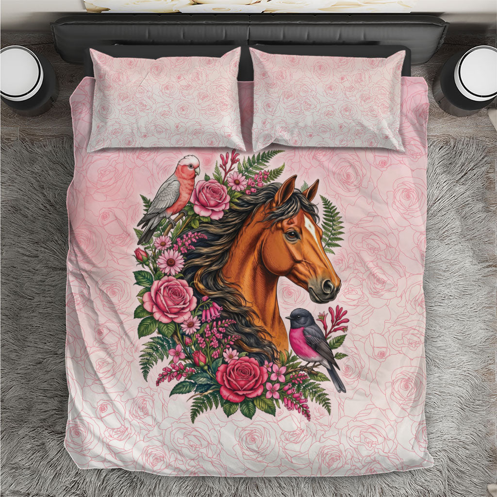 Melbourne Horse Pink Rose Wreath Bedding Set Aussie Galah Cockatoo and Pink Robin