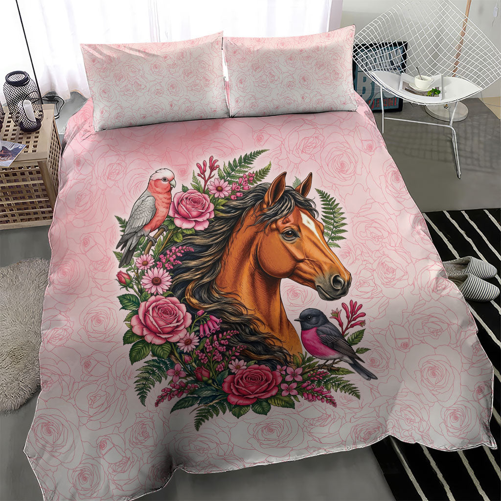 Melbourne Horse Pink Rose Wreath Bedding Set Aussie Galah Cockatoo and Pink Robin