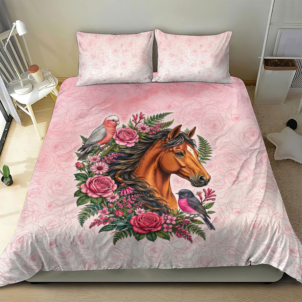 Melbourne Horse Pink Rose Wreath Bedding Set Aussie Galah Cockatoo and Pink Robin
